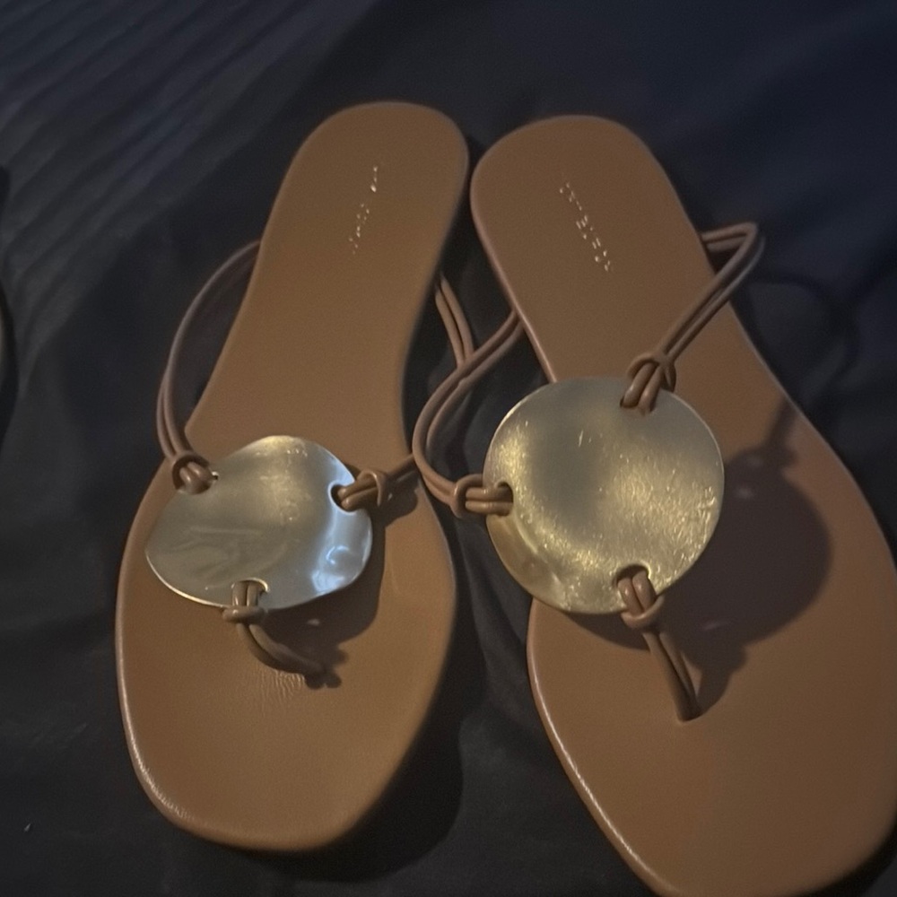 Tory Burch Brown and Gold Sandals with Medallion Accents